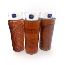 Load image into Gallery viewer, Handmade Mexican Leather Tequila Shot Glass (3-Pack) Bar Goods Mexico Guadalajara Style