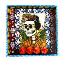 Load image into Gallery viewer, Handmade Jumbo Framed Frida Wall Art Piece Art & Decor Mexico Blue Wood Box - Calavera