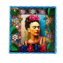 Load image into Gallery viewer, Handmade Jumbo Framed Frida Wall Art Piece Art & Decor Mexico Blue Wood Box - Eyes Closed