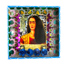 Load image into Gallery viewer, Handmade Jumbo Framed Frida Wall Art Piece Art & Decor Mexico Blue Wood Box - Pelo Largo