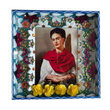 Load image into Gallery viewer, Handmade Jumbo Framed Frida Wall Art Piece Art & Decor Mexico Blue Wood Frame - Scarf