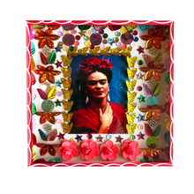 Load image into Gallery viewer, Handmade Jumbo Framed Frida Wall Art Piece Art & Decor Mexico Red Wood Box - Hand on Neck