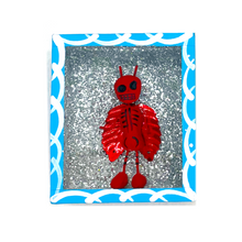 Load image into Gallery viewer, Handmade Wood Portrait Nicho Magnet - Diablito Calaca Shadow Boxes Mexico Blue Wood Box