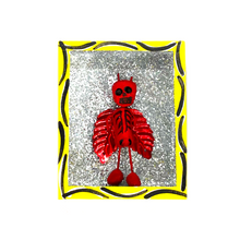 Load image into Gallery viewer, Handmade Wood Portrait Nicho Magnet - Diablito Calaca Shadow Boxes Mexico Yellow Wood Box