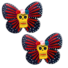 Load image into Gallery viewer, Handmade Jumbo Mariposa Butterfly Magnets (Frida Head 2 Pack) Art & Decor Mexico Red
