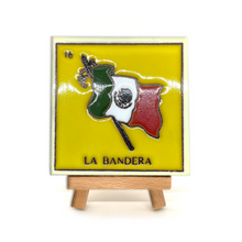 Load image into Gallery viewer, Mexican Handmade Clay Square Tile and Stand - Loteria Tile Mexico No. 16 - La Bandera
