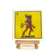 Load image into Gallery viewer, Mexican Handmade Clay Square Tile and Stand - Loteria Tile Mexico No. 2 - El Diablito