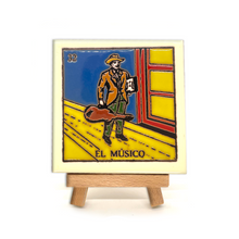 Load image into Gallery viewer, Mexican Handmade Clay Square Tile and Stand - Loteria Tile Mexico No. 32 - El Musico