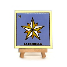 Load image into Gallery viewer, Mexican Handmade Clay Square Tile and Stand - Loteria Tile Mexico No. 35 - La Estrella