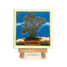 Load image into Gallery viewer, Mexican Handmade Clay Square Tile and Stand - Loteria Tile Mexico No. 39 - El Nopal