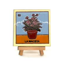 Load image into Gallery viewer, Handmade Clay Square Tile and Stand - Loteria Tile Mexico No. 52 - La Maceta