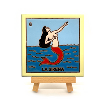 Load image into Gallery viewer, Mexican Handmade Clay Square Tile and Stand - Loteria Tile Mexico No. 6 - La Sirena