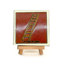 Load image into Gallery viewer, Mexican Handmade Clay Square Tile and Stand - Loteria Tile Mexico No. 7 - La Escalera