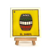 Load image into Gallery viewer, Mexican Handmade Clay Square Tile and Stand - Loteria Tile Mexico No. 9 - El Barril