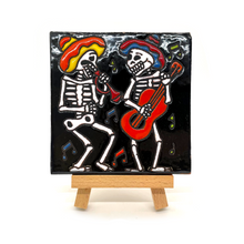 Load image into Gallery viewer, Mexican Handmade Clay Tile and Stand - Dead Man's Party - Musicians - Musicos Tile Mexico