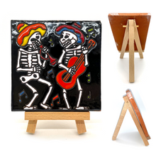 Load image into Gallery viewer, Mexican Handmade Clay Tile and Stand - Dead Man's Party - Musicians - Musicos Tile Mexico