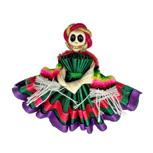 Load image into Gallery viewer, Handmade Mexican Folklorico Corn Husk Catrina Magnets : Hijas de Jalisco Series Art & Decor Mexico Tepatitlán - Green
