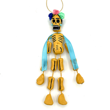 Load image into Gallery viewer, Handmade Mexican Barro Ornament - Calaca Frida Art & Decor Mexico CC Light Blue Shall