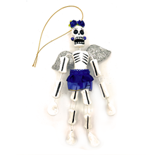 Load image into Gallery viewer, Handmade Mexican Barro Ornament - Calaca Falda Angel Art & Decor Mexico CC Blue