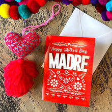 Load image into Gallery viewer, Happy Mother's Day Card + Handmade Corazoncito Heart Pompom - Madre Gift Set Greeting Cards Muertolandia.com