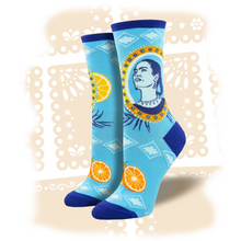 Load image into Gallery viewer, Women's Frida Kahlo "Naranja" Socks Socks SockSmith Blue