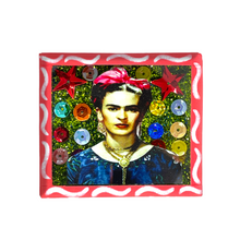 Load image into Gallery viewer, Handmade Square Shadow Box Nicho - Frida Photo Magnet Shadow Boxes Mexico Gold Necklace - Blue Box