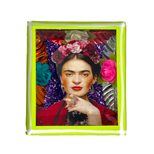 Load image into Gallery viewer, Handmade Square Shadow Box Nicho - Frida Photo Magnet Shadow Boxes Mexico Hand on Chin - Orange Box