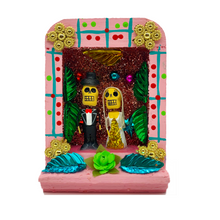 Load image into Gallery viewer, Handmade Shadow Box Nicho - Novio y Novia (Los Novios) Shadow Boxes Mexico CC Pink Wood Box