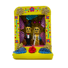 Load image into Gallery viewer, Handmade Shadow Box Nicho - Novio y Novia (Los Novios) Shadow Boxes Mexico CC Yellow Wood Box