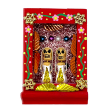 Load image into Gallery viewer, Handmade Shadow Box Nicho - Novio y Novia (Los Novios) Shadow Boxes Mexico CC Novias - Red Box