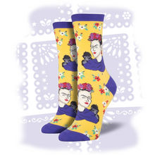 Load image into Gallery viewer, Women's Frida Kahlo "Portrait" Socks Socks SockSmith Sundrop Yellow
