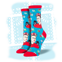 Load image into Gallery viewer, Women's Frida Kahlo "Portrait" Socks Socks SockSmith Peacock Blue