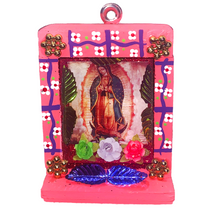 Load image into Gallery viewer, Handmade Shadow Box Nicho - Virgen de Guadalupe Shadow Boxes Mexico CC Pink Wood Box- Full Body