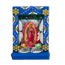 Load image into Gallery viewer, Handmade Shadow Box Nicho - Virgen de Guadalupe Shadow Boxes Mexico CC Blue Wood Box- Full Body