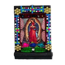 Load image into Gallery viewer, Handmade Shadow Box Nicho - Virgen de Guadalupe Shadow Boxes Mexico CC Black Wood Box- Full Body