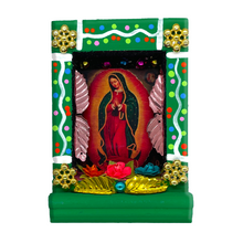 Load image into Gallery viewer, Handmade Shadow Box Nicho - Virgen de Guadalupe Shadow Boxes Mexico CC Green Wood Box - Full Body
