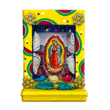 Load image into Gallery viewer, Handmade Shadow Box Nicho - Virgen de Guadalupe Shadow Boxes Mexico CC Yellow Wood Box- Full Body