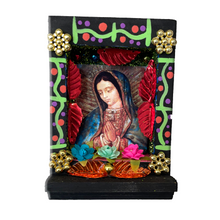Load image into Gallery viewer, Handmade Shadow Box Nicho - Virgen de Guadalupe Shadow Boxes Mexico CC Black Wood Box - Bust