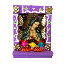 Load image into Gallery viewer, Handmade Shadow Box Nicho - Virgen de Guadalupe Shadow Boxes Mexico CC Lavender Wood Box - Bust