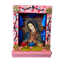 Load image into Gallery viewer, Handmade Shadow Box Nicho - Virgen de Guadalupe Shadow Boxes Mexico CC Pink Wood Box - Bust