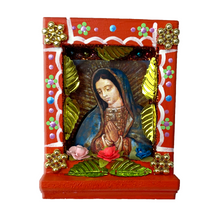 Load image into Gallery viewer, Handmade Shadow Box Nicho - Virgen de Guadalupe Shadow Boxes Mexico CC Red Wood Box - Bust