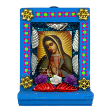Load image into Gallery viewer, Handmade Shadow Box Nicho - Virgen de Guadalupe Shadow Boxes Mexico CC Blue Wood Box - Bust