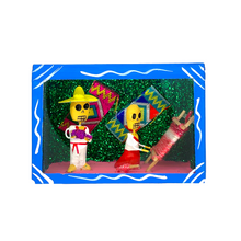 Load image into Gallery viewer, Handmade Window Shadow Box Nicho -Jarochos Weaving / Telares Shadow Boxes Mexico CC Blue Wood Box