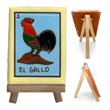 Load image into Gallery viewer, Mexican Handmade Clay Loteria Tile and Stand Tile Mexico No. 1 "El Gallo"