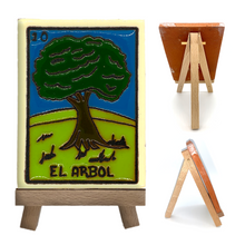 Load image into Gallery viewer, Mexican Handmade Clay Loteria Tile and Stand Tile Mexico No. 10 "El Arbol"