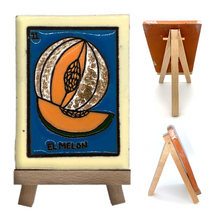 Load image into Gallery viewer, Mexican Handmade Clay Loteria Tile and Stand Tile Mexico No. 11 "El Melon"