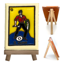 Load image into Gallery viewer, Mexican Handmade Clay Loteria Tile and Stand Tile Mexico No. 12 "El Valiente"