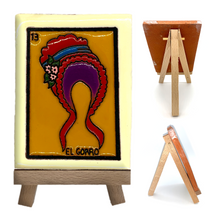 Load image into Gallery viewer, Mexican Handmade Clay Loteria Tile and Stand Tile Mexico No. 13 "El Gorro"