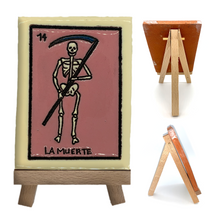 Load image into Gallery viewer, Mexican Handmade Clay Loteria Tile and Stand Tile Mexico No. 14 "La Muerte"