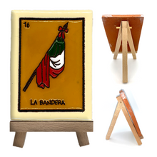 Load image into Gallery viewer, Mexican Handmade Clay Loteria Tile and Stand Tile Mexico No. 16 "La Bandera"